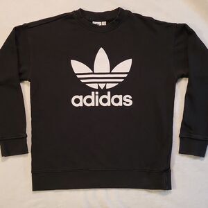 Adidas Originals Black Trefoil Logo Graphic Crew Sweatshirt Men's S Ex Fast Ship